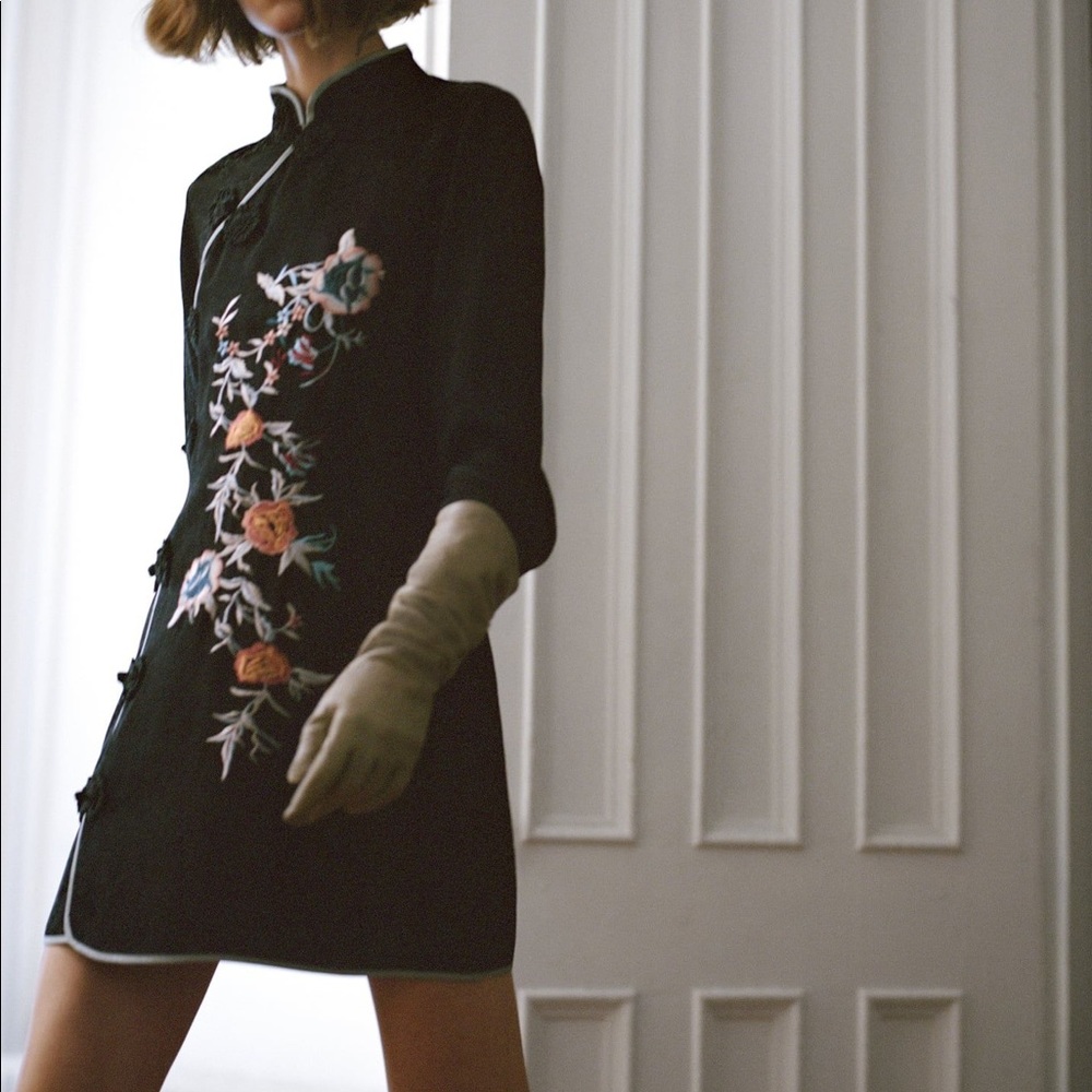 Zara Asian inspired Jacquard embroidered dress